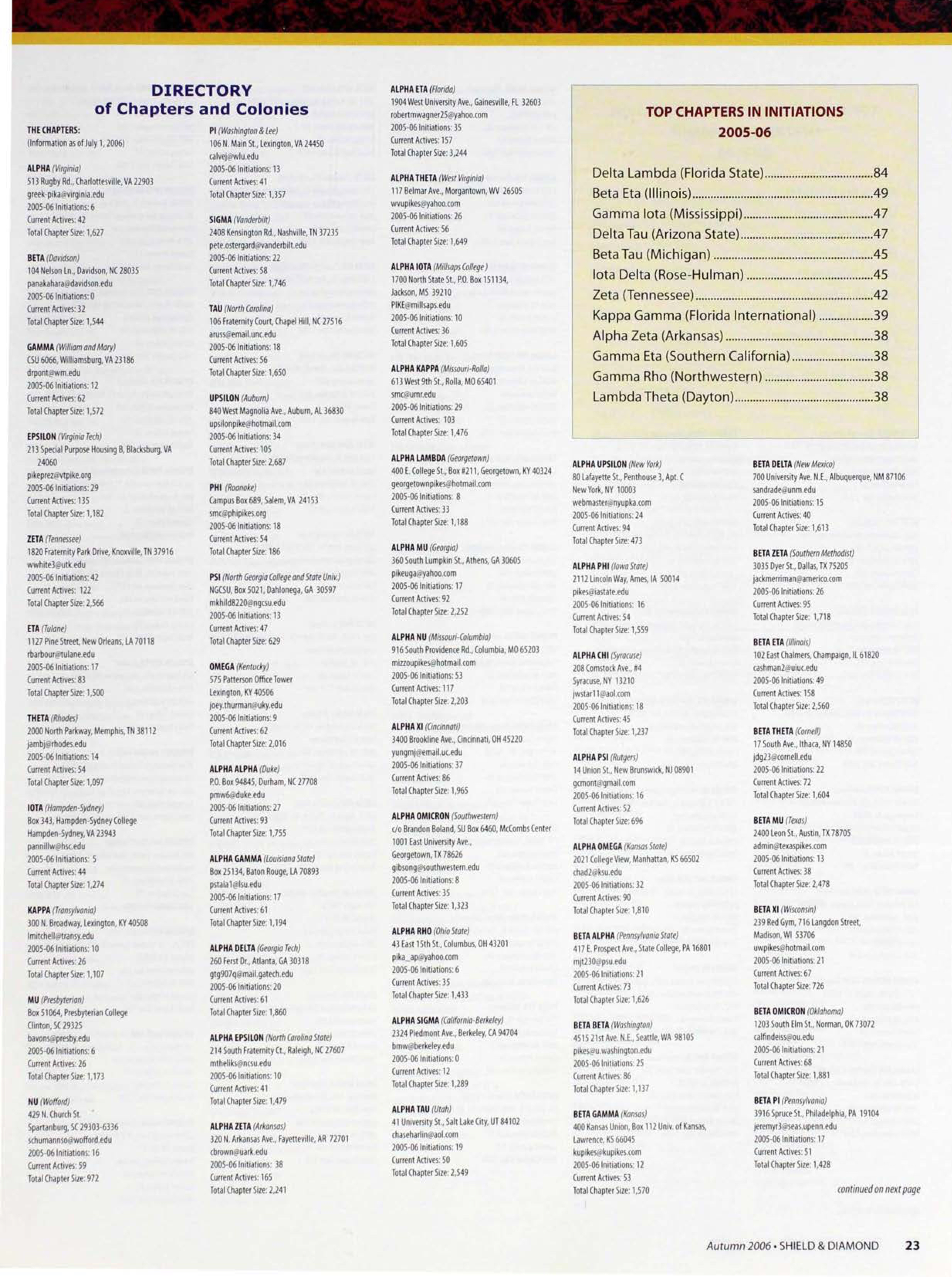 Top Chapters in Initiations 2005-2006